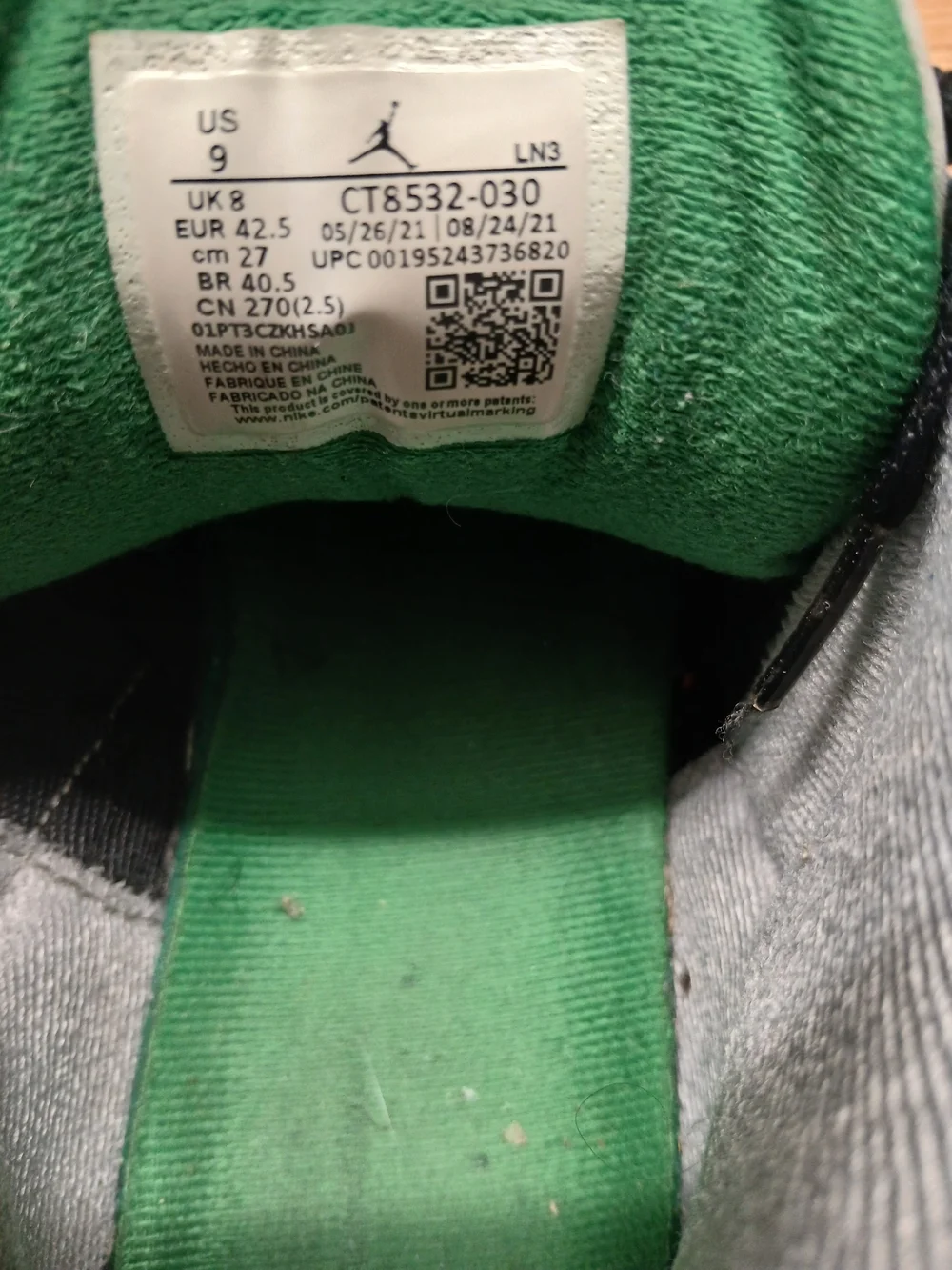 Air Jordan 3 Retro Athletic Sneakers in Black and Green Accent